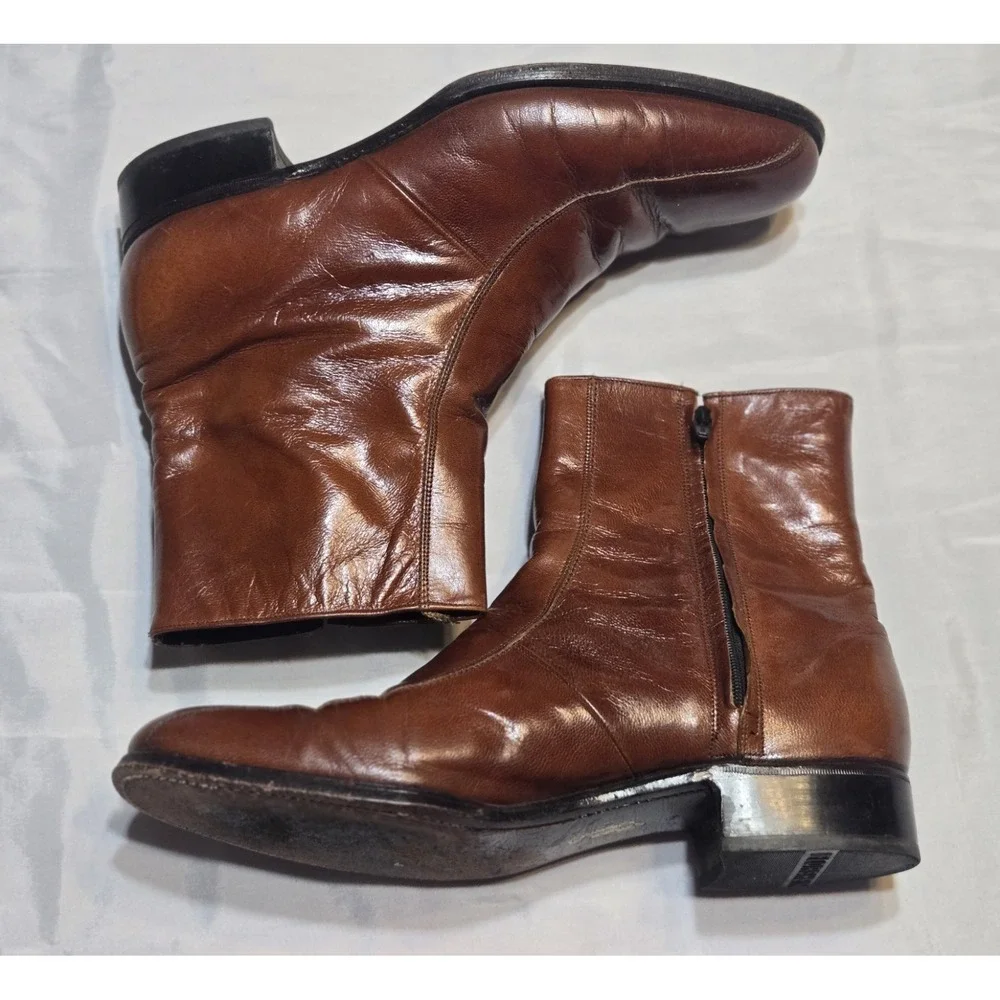 Vtg Florsheim Imperial 93164 Mens 12C Brown Leather Side Zip Ankle Boots Chelsea